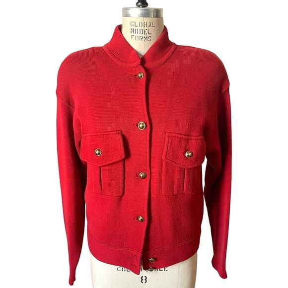 Vintage 90s Vittadini Red Knit Sweater Jacket Size Large - Picture 1 of 7